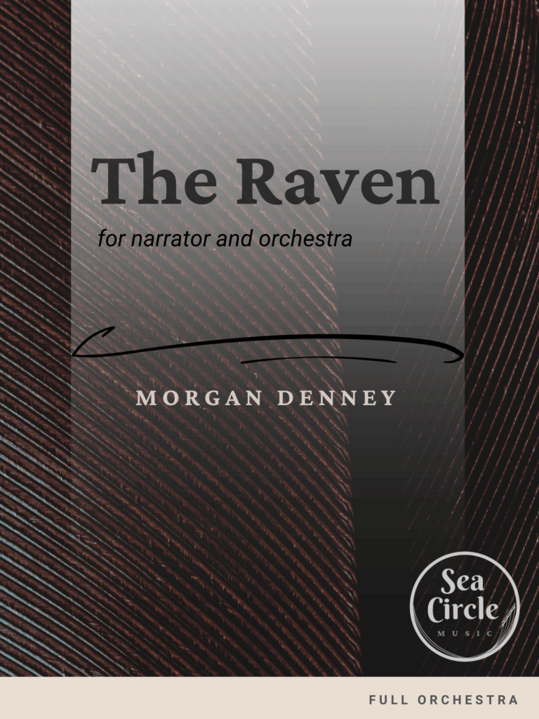 The Raven, a dramatic orchestral work for narrator and full orchestra. Compelling concert music ideal for Halloween and autumn programming.