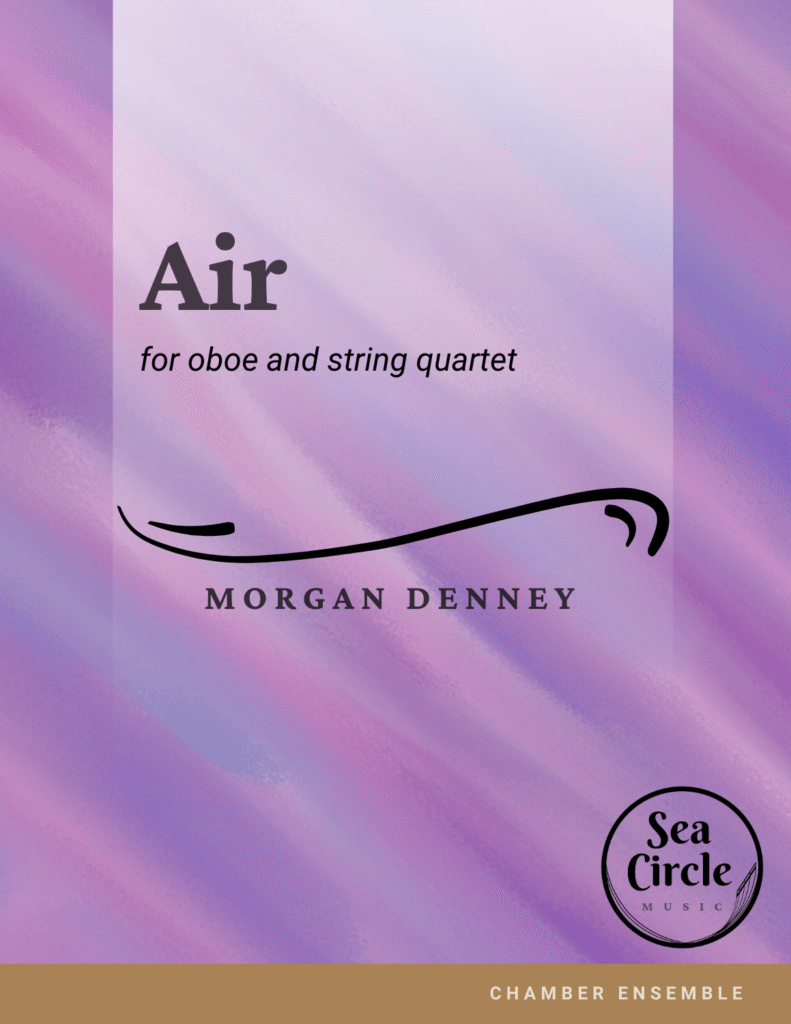 Air, a tonal and pleasant contemporary work for oboe and string quartet. Evocative of the elegant French dance form; refined music for the concert stage.